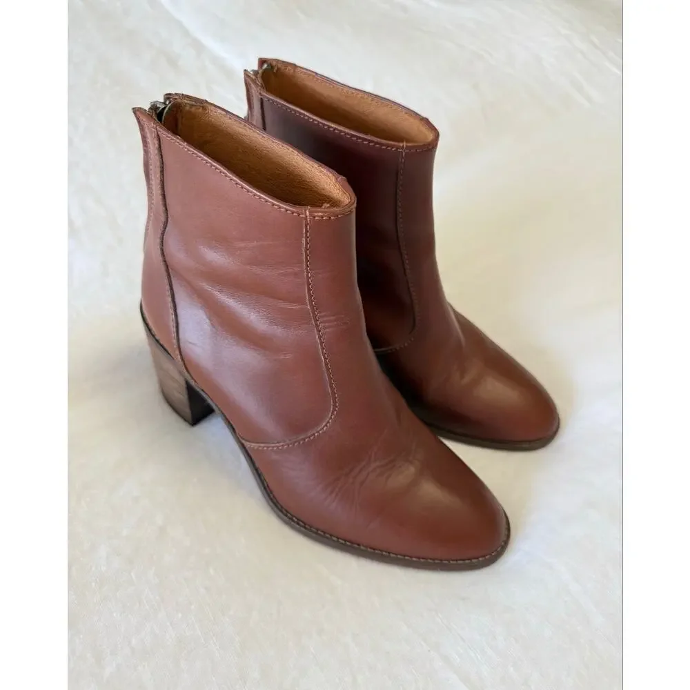 Madewell | Women’s 7 | Ames Cognac Brown Leather Ankle Bootie Chunky Heel